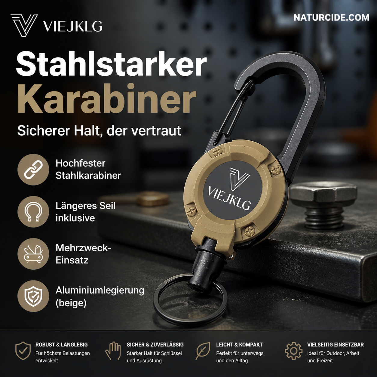 🔥🎁 1+1 GRATIS!! 🥳🏆3-in-1-Multifunktions-Schlüsselanhänger mit einziehbarem Zugseil, robuster Stahlseilschnalle und praktischem Werkzeug für Outdoor-Sportarten💪🧗