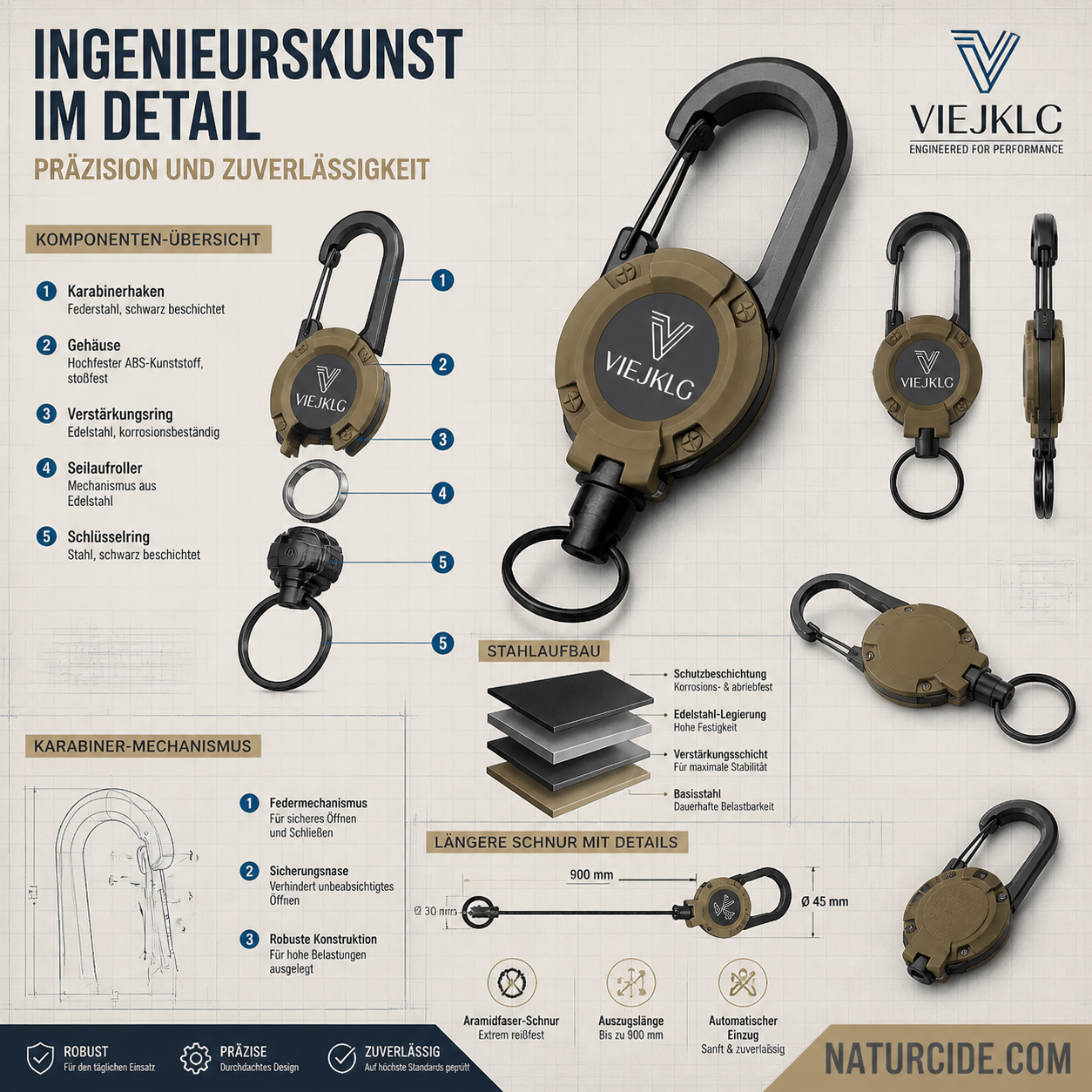 🔥🎁 1+1 GRATIS!! 🥳🏆3-in-1-Multifunktions-Schlüsselanhänger mit einziehbarem Zugseil, robuster Stahlseilschnalle und praktischem Werkzeug für Outdoor-Sportarten💪🧗