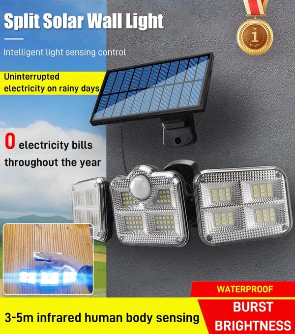 Solar-Wandleuchte mit drei Köpfen