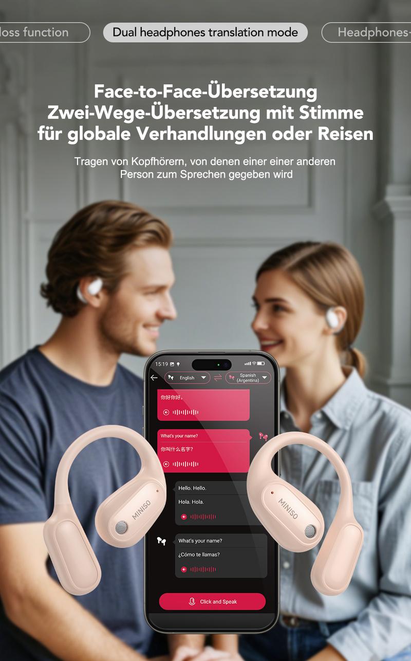 🌐Ki Übersetzungs-Kopfhörer – Echtzeit-Übersetzung in 134 Sprachen mit App🗣️, Bluetooth 6.0, Kabellose Earbuds für Musik & Anrufe, IPX5 Wasserdicht, Lange Akkulaufzeit⚡🔋