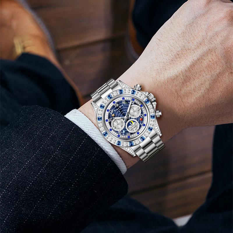 🔎【Präzisionshandwerk】⌚TINAIBIN Zwölf Sternzeichen & Sternenhimmel Diamant Automatikuhr Skelett Herrenuhr