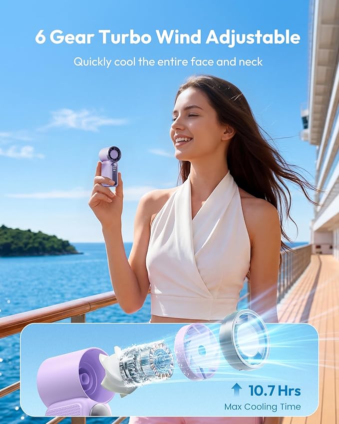 ❄️Mini-Handventilator mit LED-Anzeige👍5-stufiger Turbo-Ventilator im Taschenformat✨Über USB aufladbar, schnelle Kühlung für Reisen und beim Schminken