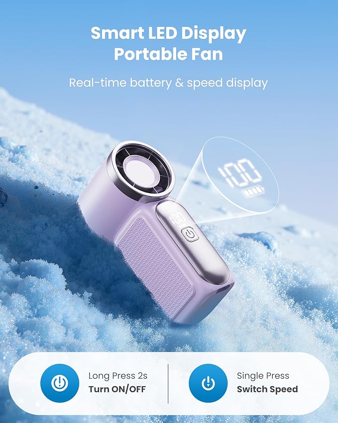 ❄️Mini-Handventilator mit LED-Anzeige👍5-stufiger Turbo-Ventilator im Taschenformat✨Über USB aufladbar, schnelle Kühlung für Reisen und beim Schminken