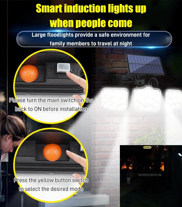 Solar-Wandleuchte mit drei Köpfen