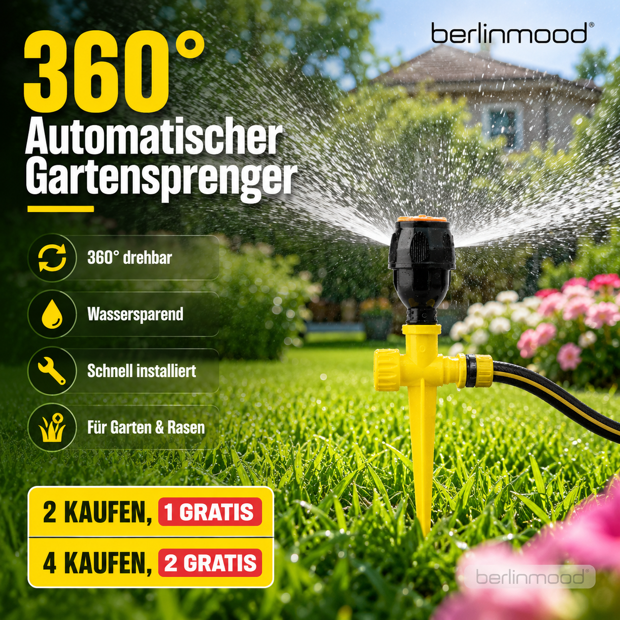 ✨Neu eingetroffen✨360° drehbares automatisches Bewässerungssystem für Garten, Rasen, Terrasse