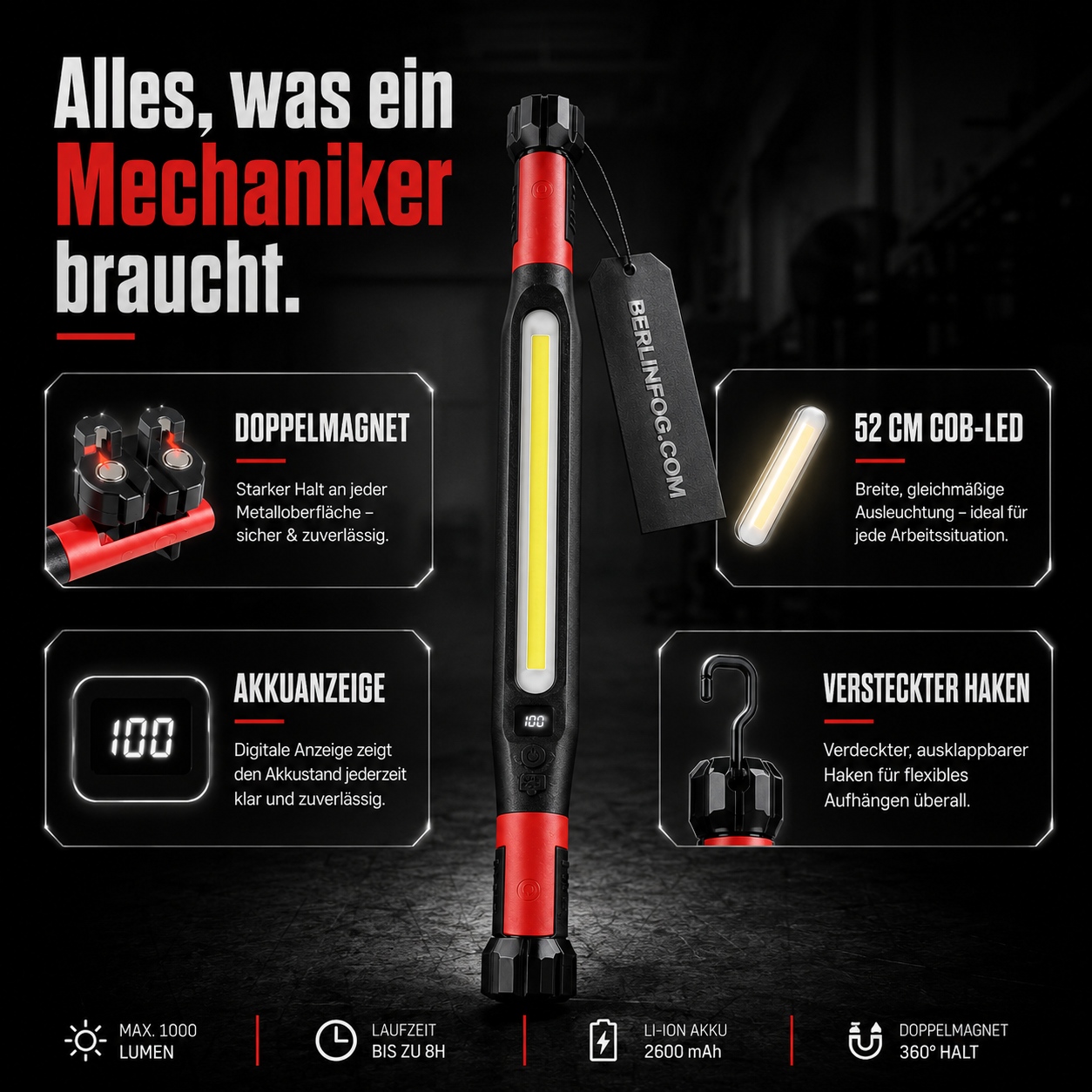 🌞Frühlingserwachen: 50% Rabatt!💡Wiederaufladbare Werkstattleuchte – 3000 LM, IPX4 Wassergeschützt & 360° Haken!