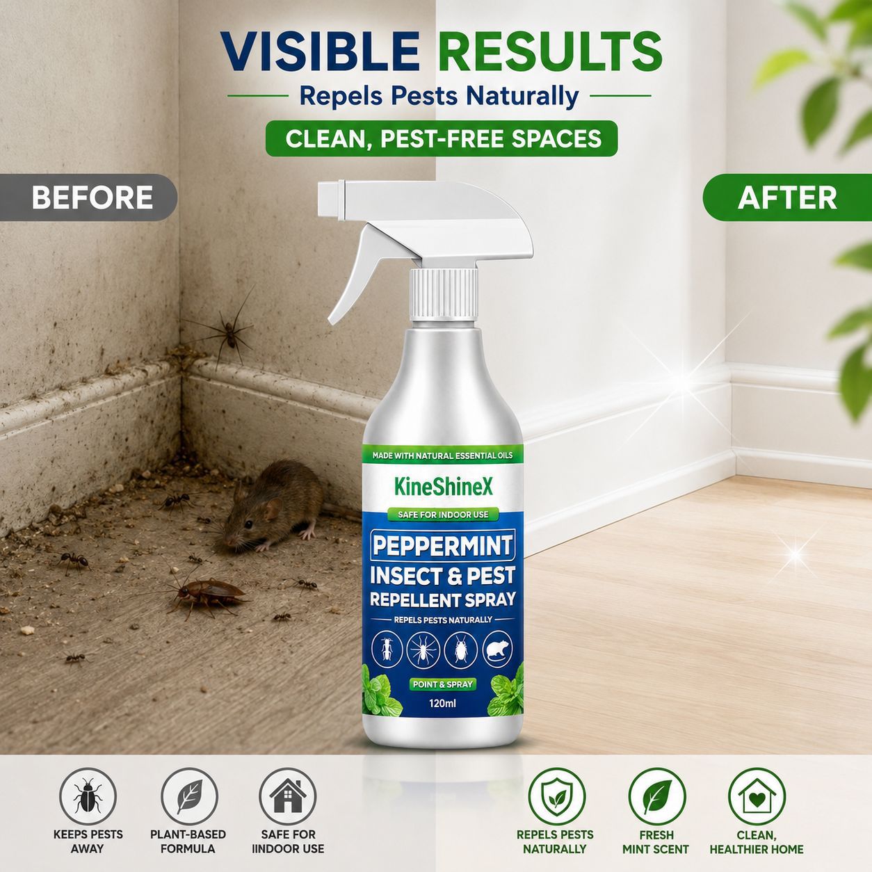 🗑️Insektenschutzspray mit natürlichem Pfefferminzöl – Maximale Wirksamkeit – Unbedenkliche Duftformel für Haus und Garten