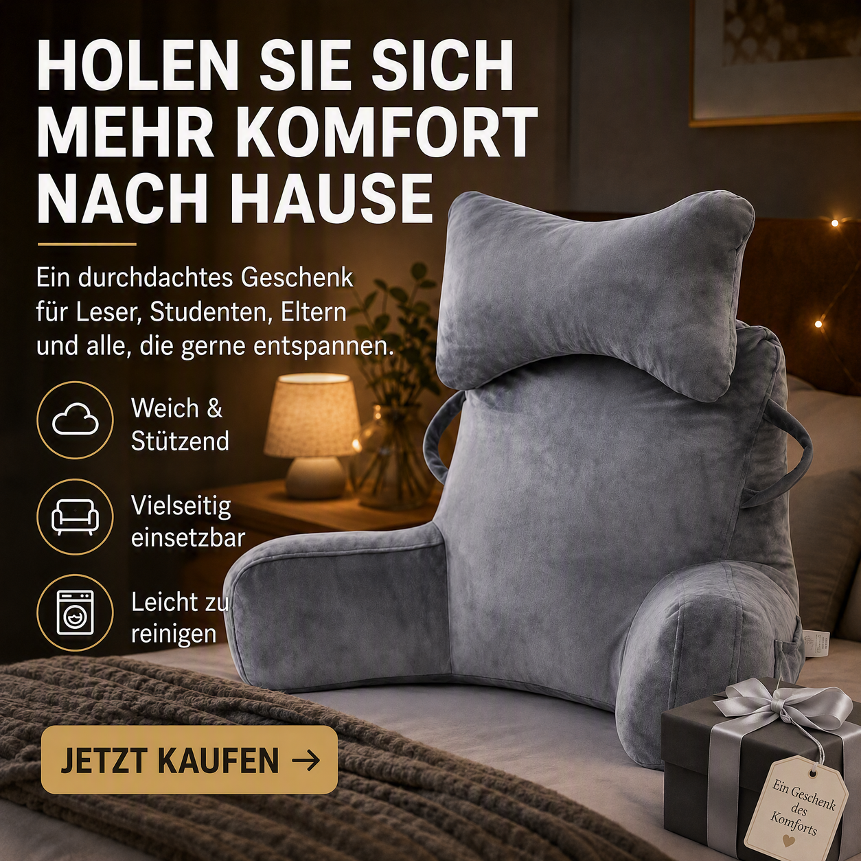 Multifunktionales Lendenstützkissen, Lesekissen, Rückenkissen