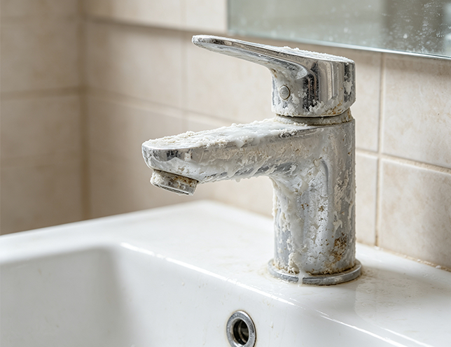 Shower surface with limescale before use