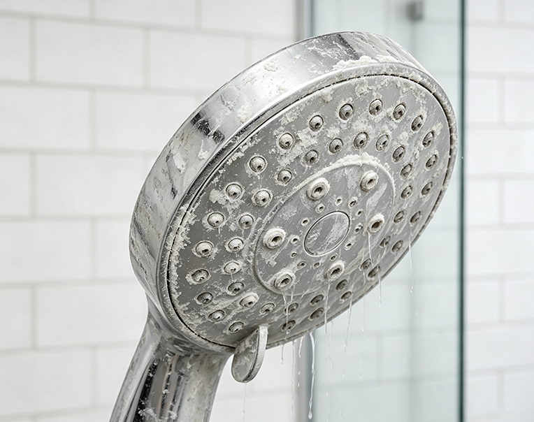 Mineral buildup on a showerhead