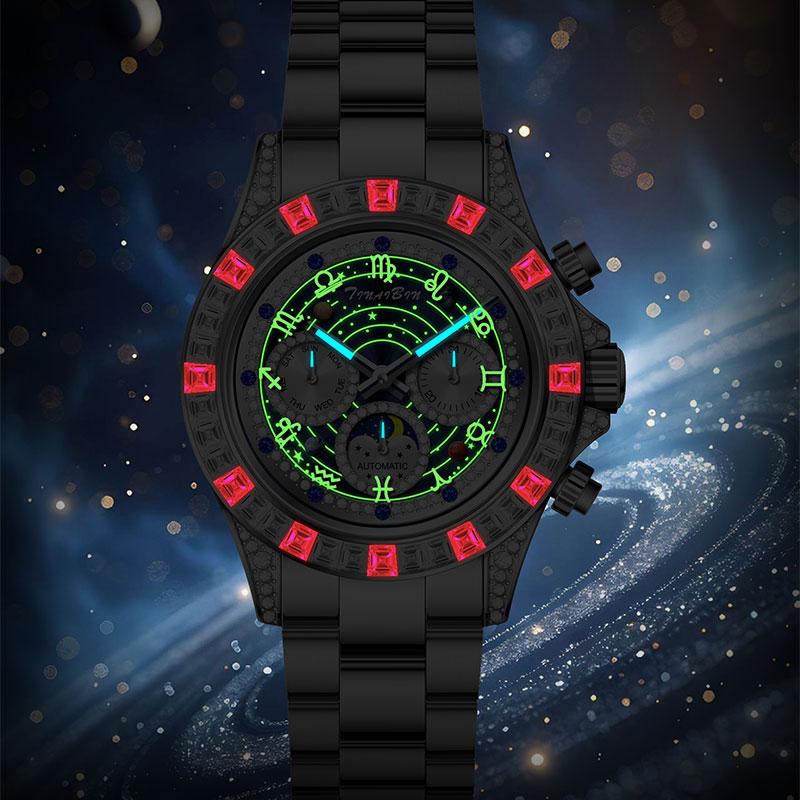 🔎【Präzisionshandwerk】⌚TINAIBIN Zwölf Sternzeichen & Sternenhimmel Diamant Automatikuhr Skelett Herrenuhr