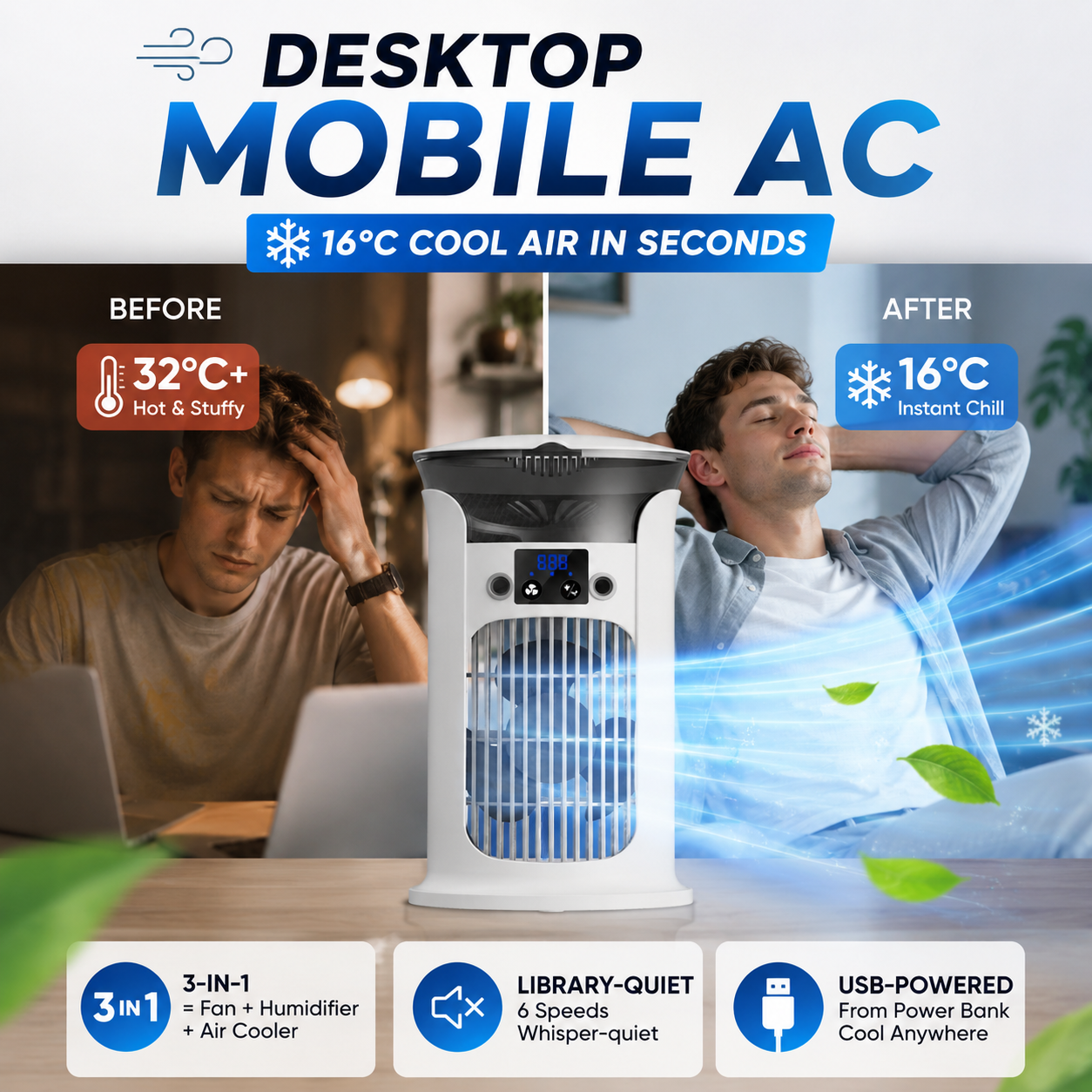 🔥Zeitlich begrenzte Aktion: 50 % Rabatt🔥3-in-1-Tischventilator