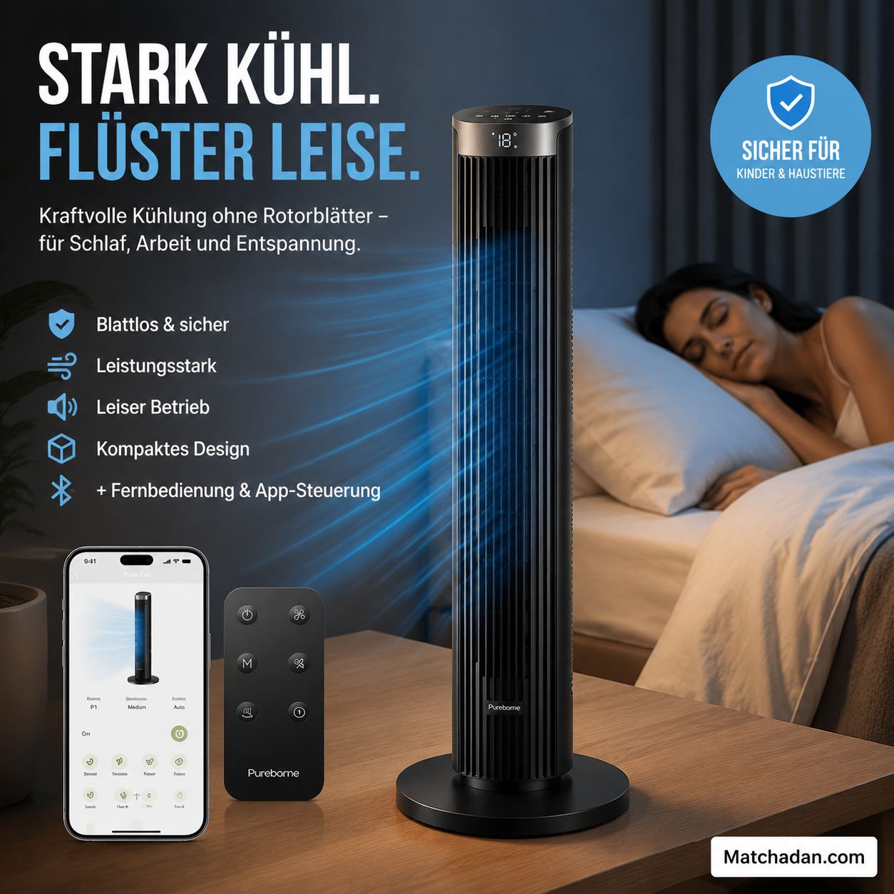 🌀 Tragbarer USB-Turmventilator mit 3 Geschwindigkeitsstufen – kompakt, leistungsstark & vielseitig – perfekt für Büro, Schlafzimmer & unterwegs