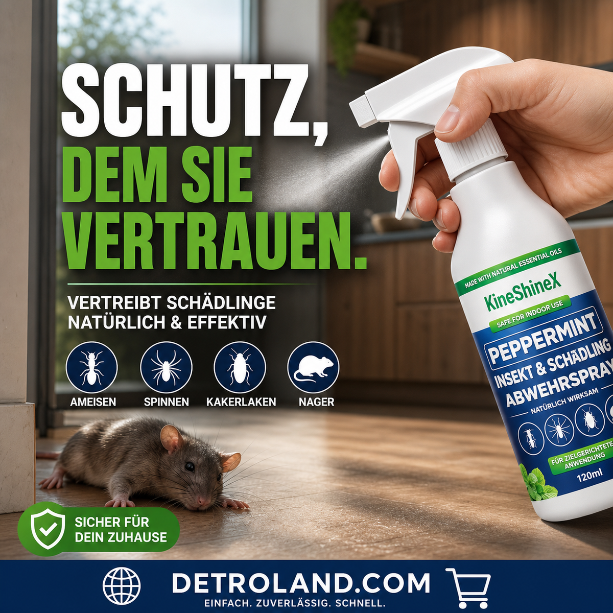 🗑️Insektenschutzspray mit natürlichem Pfefferminzöl – Maximale Wirksamkeit – Unbedenkliche Duftformel für Haus und Garten