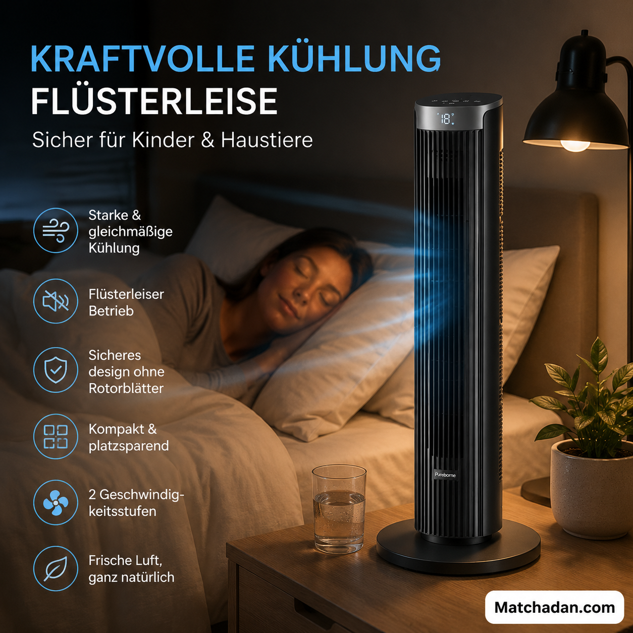 🌀 Tragbarer USB-Turmventilator mit 3 Geschwindigkeitsstufen – kompakt, leistungsstark & vielseitig – perfekt für Büro, Schlafzimmer & unterwegs