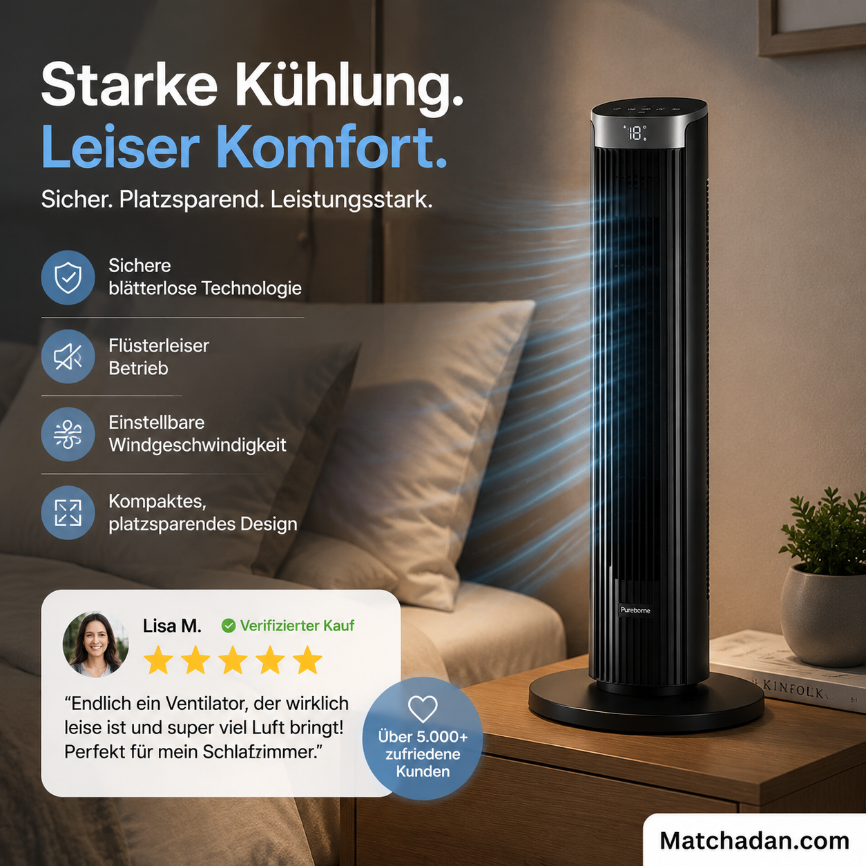 🌀 Tragbarer USB-Turmventilator mit 3 Geschwindigkeitsstufen – kompakt, leistungsstark & vielseitig – perfekt für Büro, Schlafzimmer & unterwegs