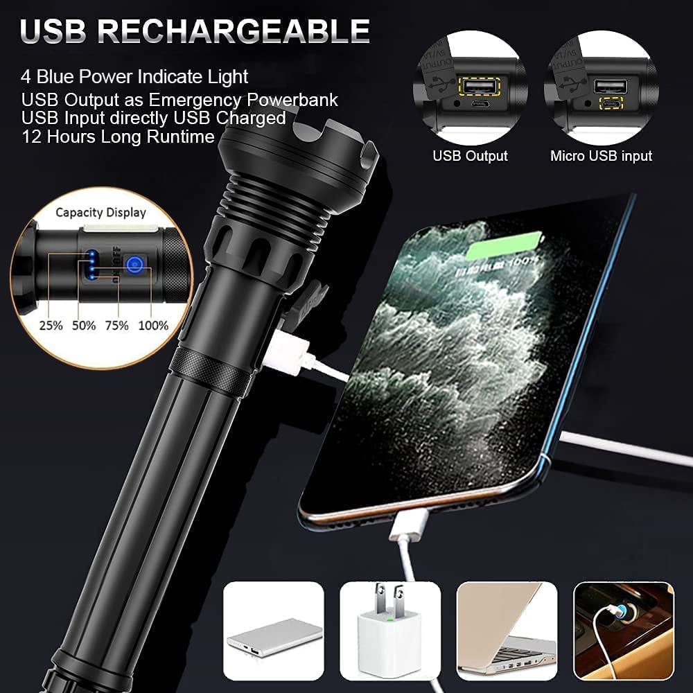 ✨75% Rabatt am letzten Tag des Verkaufs✨ Superhelle, leistungsstarke, hohe Lumen, lange taktische Taschenlampen mit wiederaufladbarer Batterie