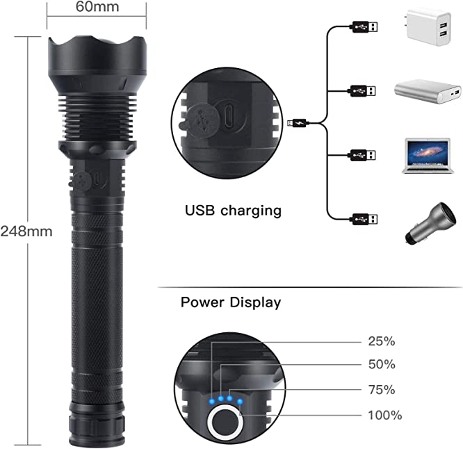 ✨75% Rabatt am letzten Tag des Verkaufs✨ Superhelle, leistungsstarke, hohe Lumen, lange taktische Taschenlampen mit wiederaufladbarer Batterie