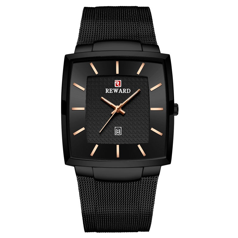 Herren Ultra-dünne quadratische Quarzuhr mit Mesh-Armband