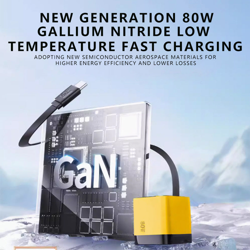 3-in-1-GaN-Ladegerät, 80 W MAX skalierbares Schnelllademodul mit Typ-C-Kabel und 2 USB-Anschlüssen