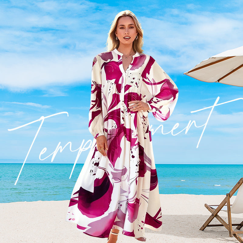 👗 60% RABATT! 🌸 Maxi-Blumenkleid für Damen mit V-Ausschnitt – Fließender Stoff, Romantisches Design & Perfekt für Den Sommer ☀️