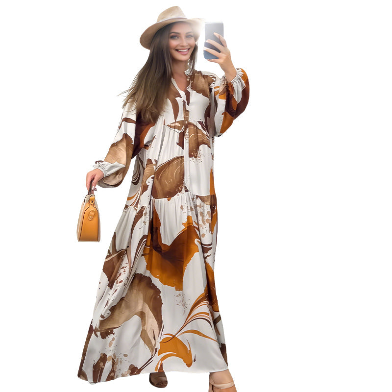 👗 60% RABATT! 🌸 Maxi-Blumenkleid für Damen mit V-Ausschnitt – Fließender Stoff, Romantisches Design & Perfekt für Den Sommer ☀️