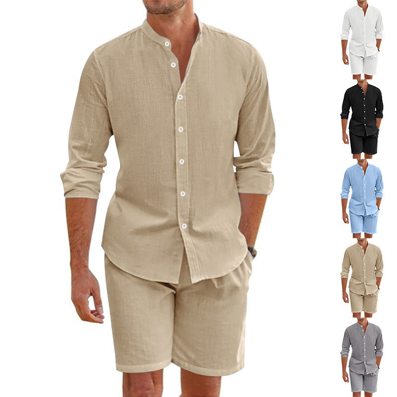 ✨Herren lässiges zweiteiliges Leinen-Set: Oberteil und Shorts💫