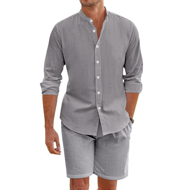 ✨Herren lässiges zweiteiliges Leinen-Set: Oberteil und Shorts💫