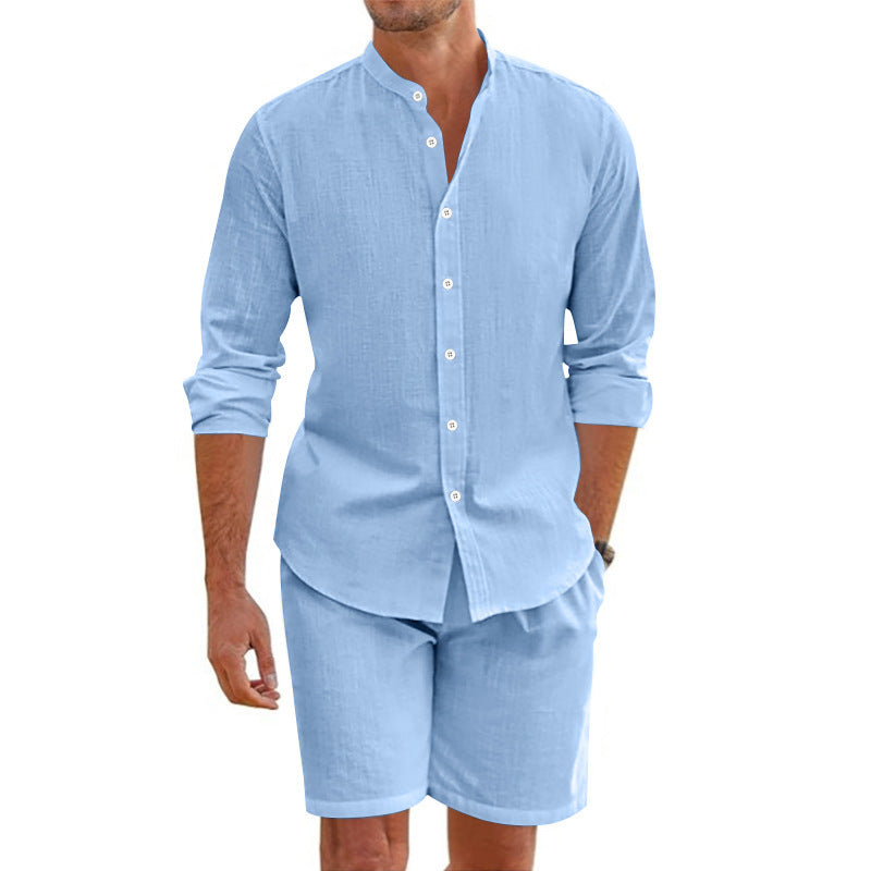 ✨Herren lässiges zweiteiliges Leinen-Set: Oberteil und Shorts💫