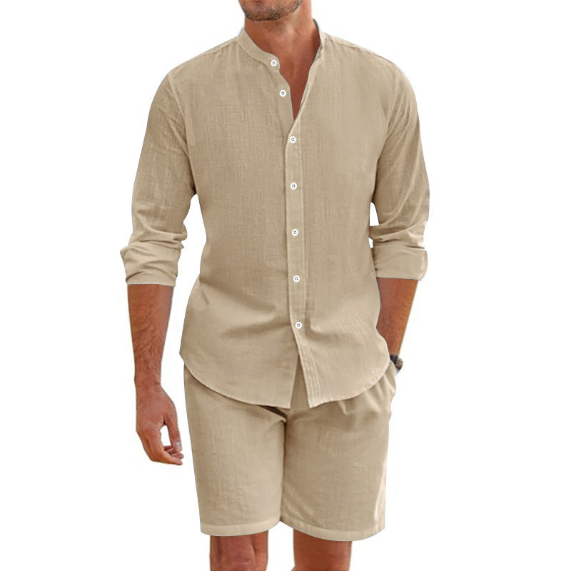 ✨Herren lässiges zweiteiliges Leinen-Set: Oberteil und Shorts💫