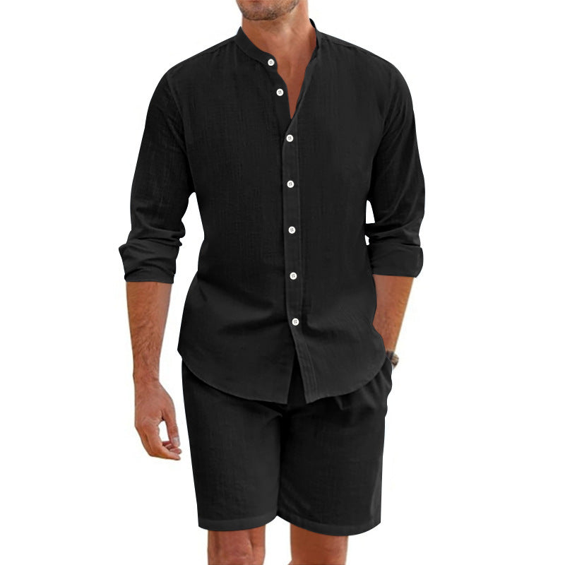 ✨Herren lässiges zweiteiliges Leinen-Set: Oberteil und Shorts💫