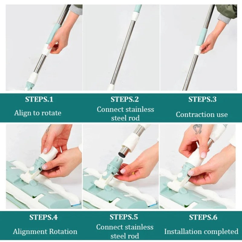 🏆Flachmopp mit Edelstahlgriff, mit wiederverwendbaren, waschbaren Wischtüchern