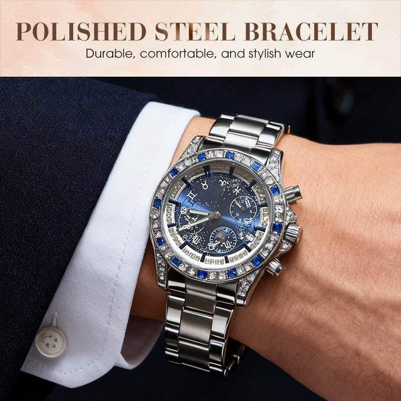 🔎【Präzisionshandwerk】⌚TINAIBIN Zwölf Sternzeichen & Sternenhimmel Diamant Automatikuhr Skelett Herrenuhr