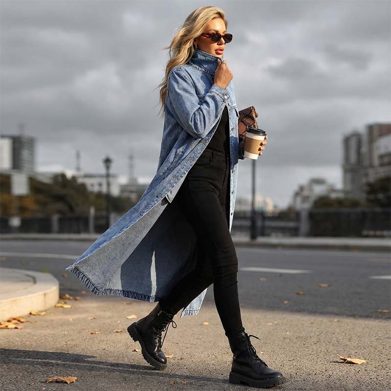 📢📢59 % Rabatt!! ⏰👖【Lange Jeansjacke】—— Zugeknöpft für Eleganz, aufgeknöpft für Flair – ein Kleidungsstück, mit dem Sie den Stil im Frühling und Herbst meistern!🤠💙✨