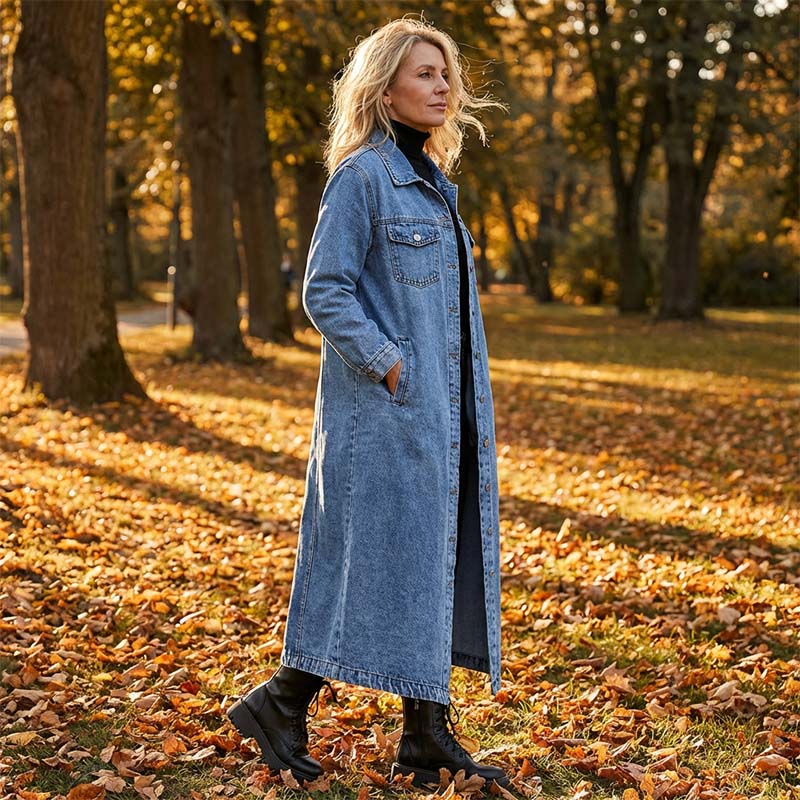 📢📢59 % Rabatt!! ⏰👖【Lange Jeansjacke】—— Zugeknöpft für Eleganz, aufgeknöpft für Flair – ein Kleidungsstück, mit dem Sie den Stil im Frühling und Herbst meistern!🤠💙✨