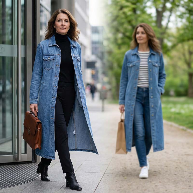 📢📢59 % Rabatt!! ⏰👖【Lange Jeansjacke】—— Zugeknöpft für Eleganz, aufgeknöpft für Flair – ein Kleidungsstück, mit dem Sie den Stil im Frühling und Herbst meistern!🤠💙✨