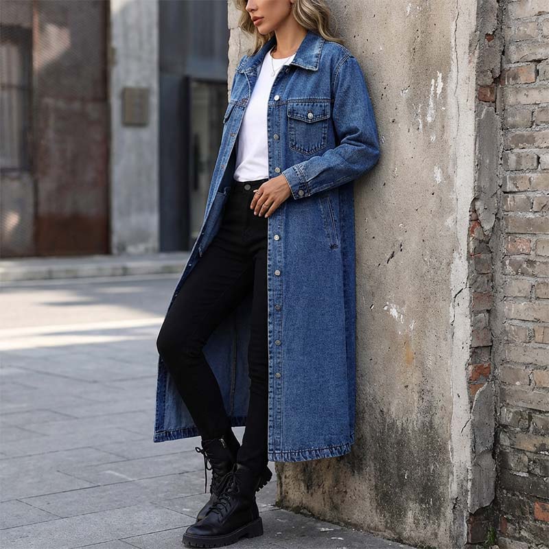 📢📢59 % Rabatt!! ⏰👖【Lange Jeansjacke】—— Zugeknöpft für Eleganz, aufgeknöpft für Flair – ein Kleidungsstück, mit dem Sie den Stil im Frühling und Herbst meistern!🤠💙✨