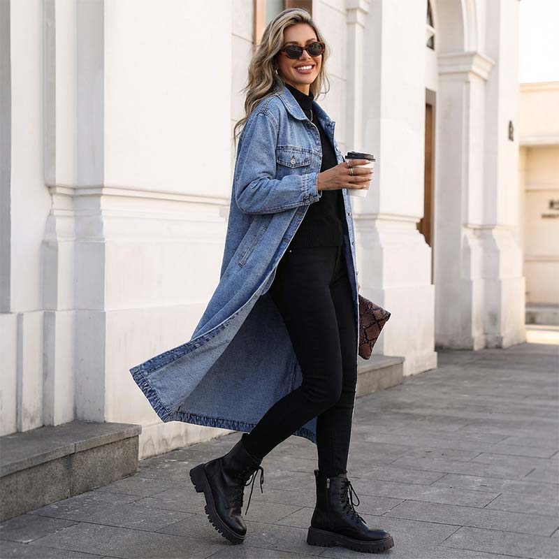 📢📢59 % Rabatt!! ⏰👖【Lange Jeansjacke】—— Zugeknöpft für Eleganz, aufgeknöpft für Flair – ein Kleidungsstück, mit dem Sie den Stil im Frühling und Herbst meistern!🤠💙✨