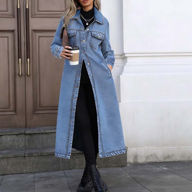📢📢59 % Rabatt!! ⏰👖【Lange Jeansjacke】—— Zugeknöpft für Eleganz, aufgeknöpft für Flair – ein Kleidungsstück, mit dem Sie den Stil im Frühling und Herbst meistern!🤠💙✨