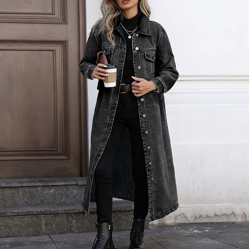 📢📢59 % Rabatt!! ⏰👖【Lange Jeansjacke】—— Zugeknöpft für Eleganz, aufgeknöpft für Flair – ein Kleidungsstück, mit dem Sie den Stil im Frühling und Herbst meistern!🤠💙✨
