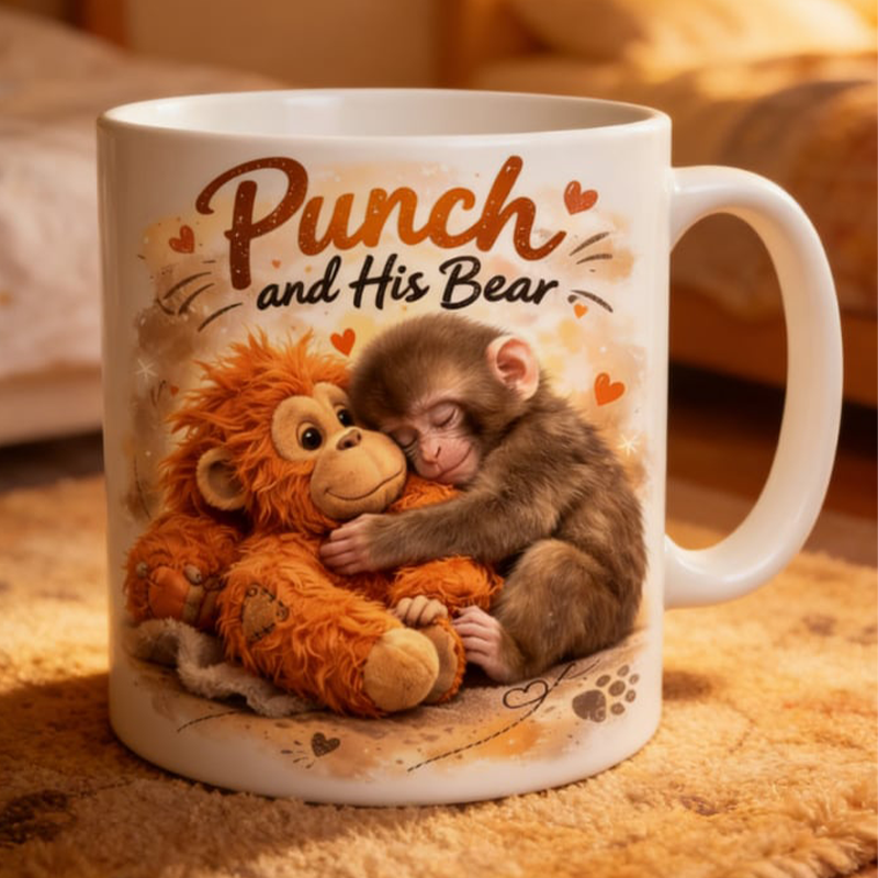 ☕🐒Punch and His Bear – Niedlicher Affenbecher • Jeden Tag Wärme für dich