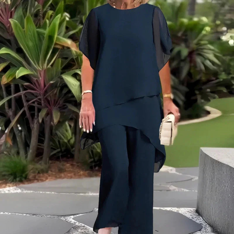 👚👖 Damen-Zweiteiler: Charmantes asymmetrisches Top & Hose mit weitem Bein✨