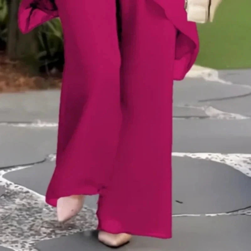 👚👖 Damen-Zweiteiler: Charmantes asymmetrisches Top & Hose mit weitem Bein✨