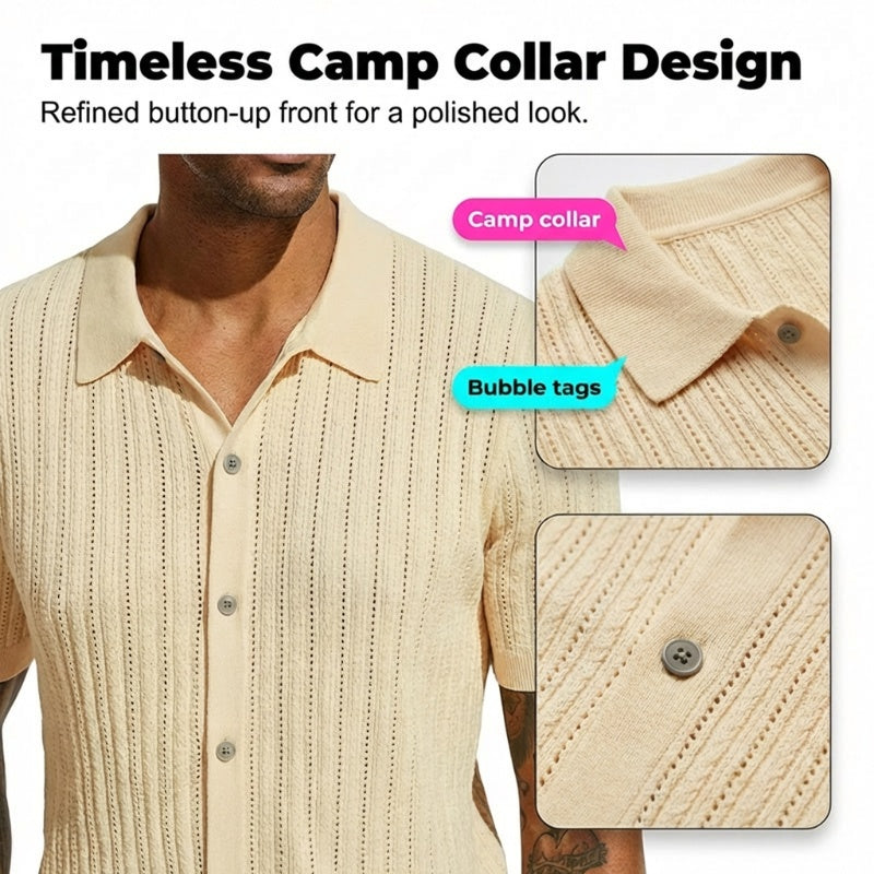 👕Kurzärmeliges Strickhemd mit Knöpfen für Herren💫