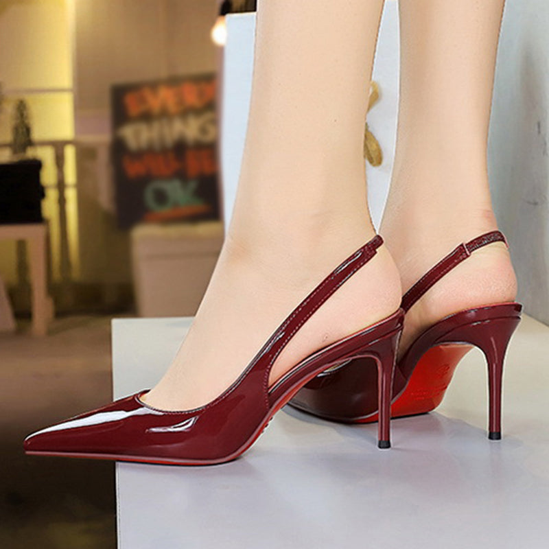 💎50% Rabatt💥👠Lackleder-Stilettos mit spitzer Zehenpartie und Fersenriemen für Damen💃Ich bin die Königin – ich strahle vor Selbstbewusstsein