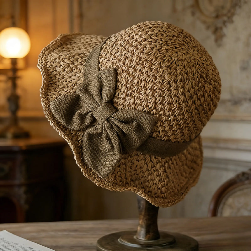 👒✨Eleganter Sonnenhut aus geflochtenem Stroh mit Schleife