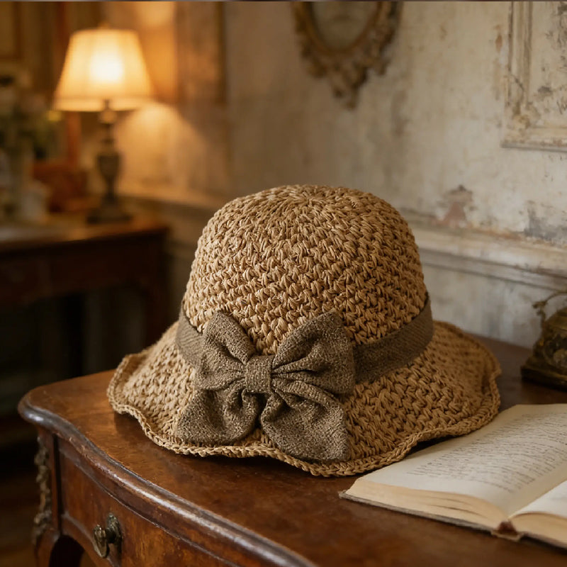 👒✨Eleganter Sonnenhut aus geflochtenem Stroh mit Schleife