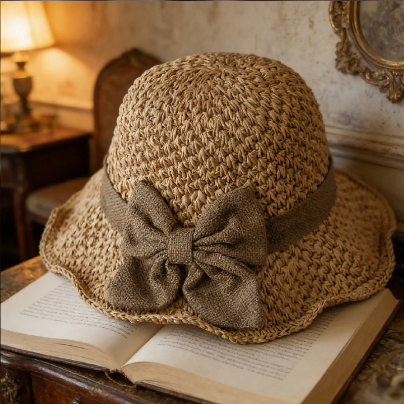 👒✨Eleganter Sonnenhut aus geflochtenem Stroh mit Schleife