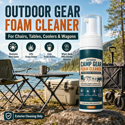 🏕️Kaufe 2, bekomme 1 gratis dazu👍 Outdoor Camp Gear Schaumreiniger mit Reinigungstuch – Kraftvolles Schaumspray zur Fleckenentfernung für Campingstühle, Tische, Kühlboxen und Klappwagen