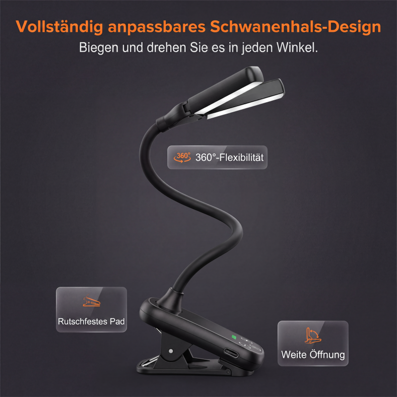 LED-Klemmleselampe mit 3 Farbtemperaturen